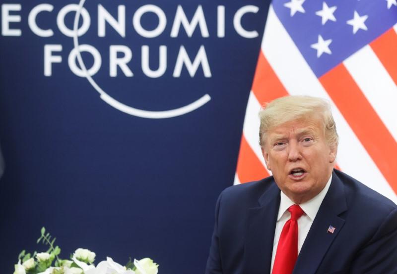 President Donald Trump talks during a bilateral meeting with Iraqi President Barham Salih (not pictured) at the 50th World Economic Forum annual meeting in Davos, Switzerland, on Jan. 22, 2020. (Jonathan Ernst/Reuters)