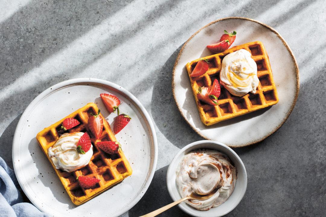 Pumpkin Spice Waffles With Maple Yogurt