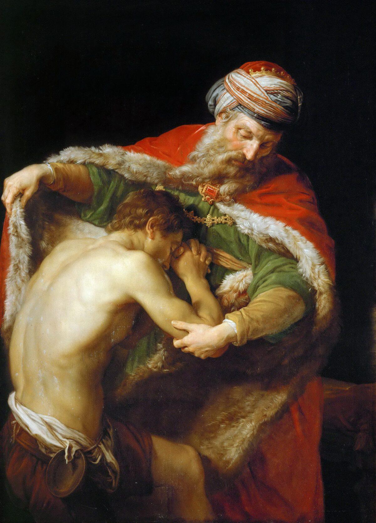 “The Return of the Prodigal Son,” 1773, by Pompeo Batoni. Oil on canvas, 54 inches by 40 inches. Museum of Art History, Vienna, Austria. (Public Domain)