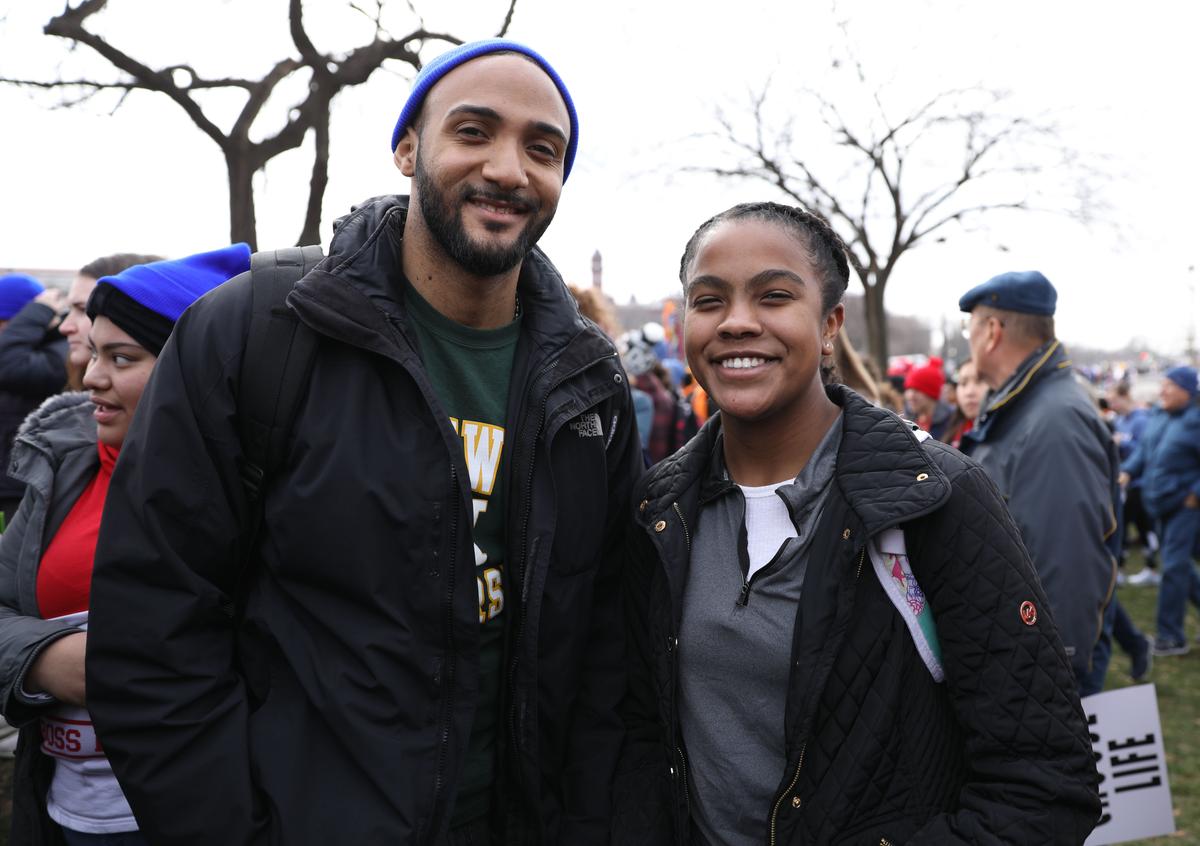 Jessy Suverino (L) and Keiley Falcon attend the 47th annual "March for Life" in Washington on Jan. 24, 2020. (Samira Bouaou/The Epoch Times)
