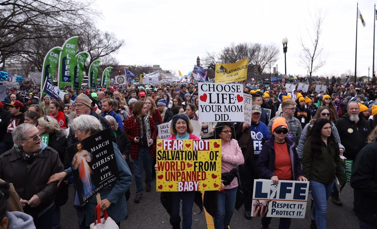 Pro-life advocates march in the 47th annual March for Life in Washington on Jan. 24, 2020. (Samira Bouaou/The Epoch Times)
