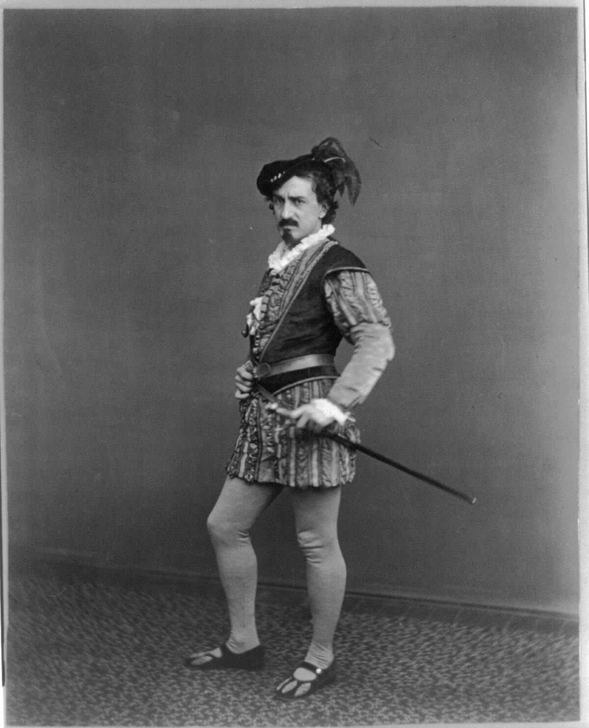 <br/>Photograph of the famous 19th-century American actor Edwin Booth as the villain Iago in Shakespeare's “Othello, the Moor of Venice,” circa 1870. Library of Congress. (Public Domain)