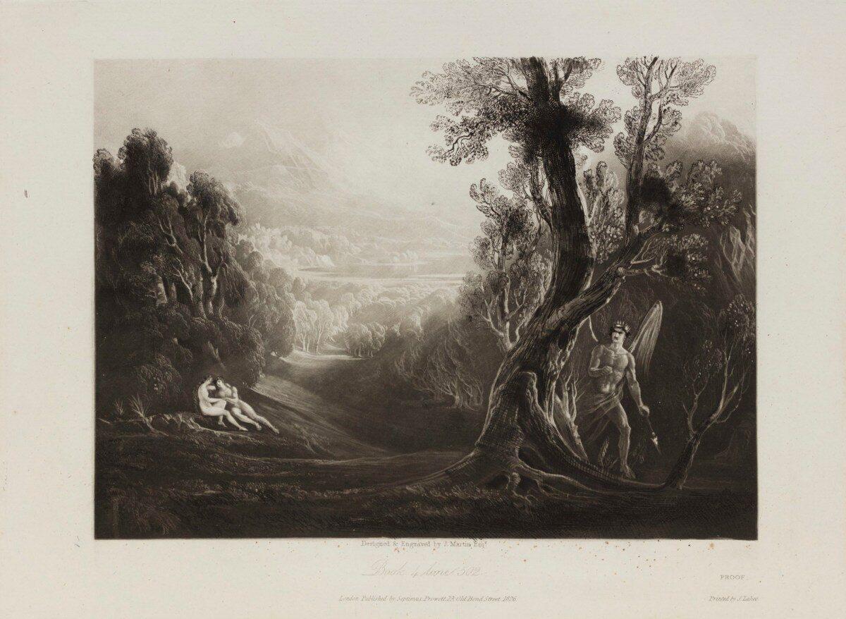 “Satan Observes Adam and Eve in the Garden of Eden,” 1825, by John Martin in an illustration for “Paradise Lost.” (Public Domain)
