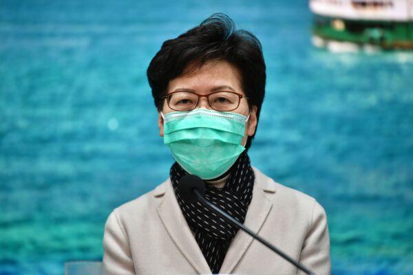 Hong Kong's Chief Executive Carrie Lam takes part in a press conference to update the territory on the situation concerning the SARS-like virus that has infected at least eight in the city, in Hong Kong on Jan. 28, 2020. (Anthony Wallace/AFP via Getty Images)