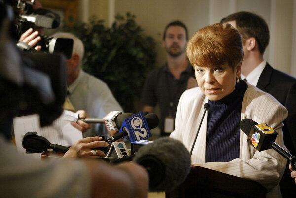 Judy Baar Topinka, then-Republican State Party Chairwoman and Illinois State Treasurer, calls a special meeting of the Illinois Republican State Central Committee to order in Chicago, on Aug. 3, 2004. (Scott Olson/Getty Images)