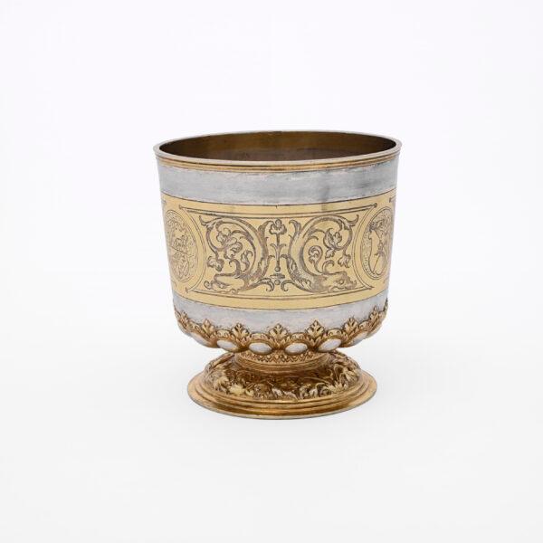Silver stacking beaker, 1603–1609, by Hans Kellner; Nuremberg, Germany. Cast, chased, tooled, stamped, embossed, and engraved silver.  (Victoria and Albert Museum, London)