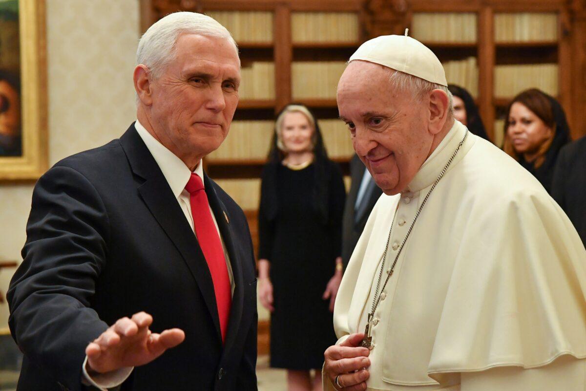 Vice President Mike Pence (L) speaks with Pope Francis at the Vatican on Jan. 24, 2020. (Alessandro Di Meo/AFP via Getty Images)