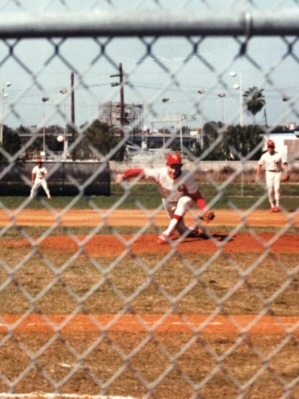 Alan Charles pitching at the University of Tampa. (Courtesy of Alan Charles)