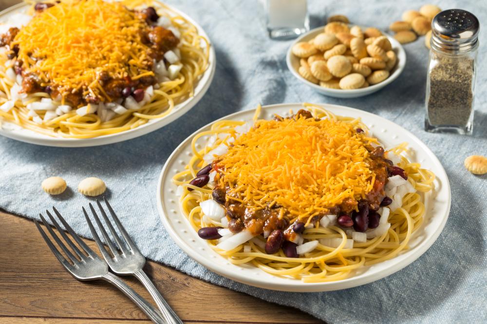 Cincinnati-style chili, served over noodles. (Shutterstock)