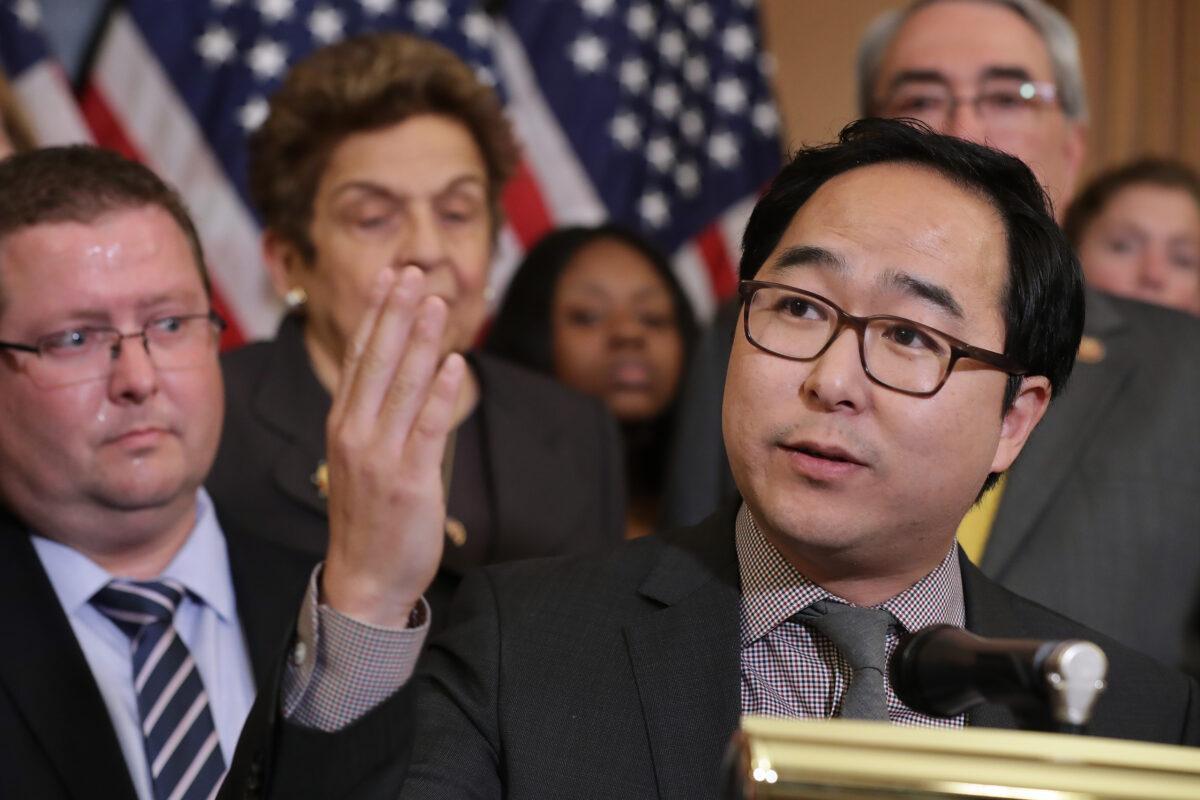 Rep. Andy Kim (D-N.J.) speaks during a rally and news conference ahead of a House vote on health care and prescription drug legislation in the Rayburn Room at the U.S. Capitol in Washington on May 15, 2019. (Chip Somodevilla/Getty Images)