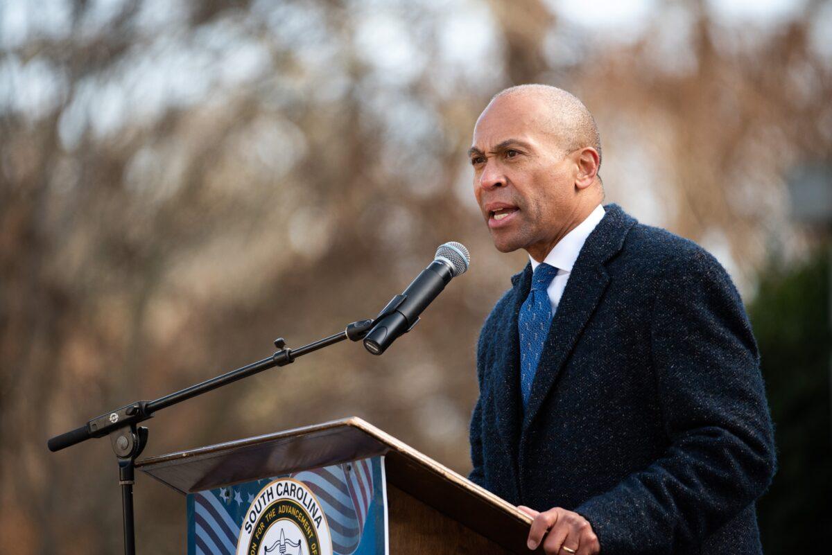 Democratic presidential candidate former Massachusetts Governor Deval Patrick addresses the crowd during the King Day in Columbia, South Carolina on Jan. 20, 2020. (Sean Rayford/Getty Images)