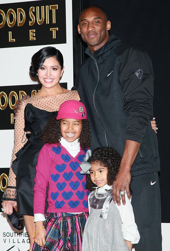 NBA player Kobe Bryant, wife Vanessa Bryant and daughters Natalia Diamante Bryant (L) and Gianna Maria-Onore Bryant attend his hand and footprint ceremony at Grauman's Chinese Theater in Hollywood, Calif., on Feb. 19, 2011. (David Livingston/Getty Images)
