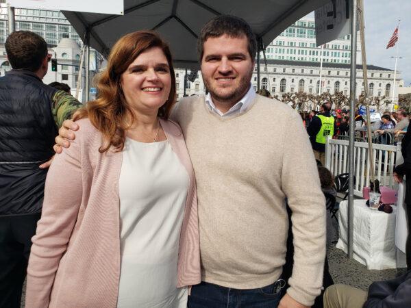 Kathleen Folan and her son, Nathan Sullivan, at the Walk for Life West Coast rally in San Francisco, on Jan. 25, 2020. (David Lam/The Epoch Times)