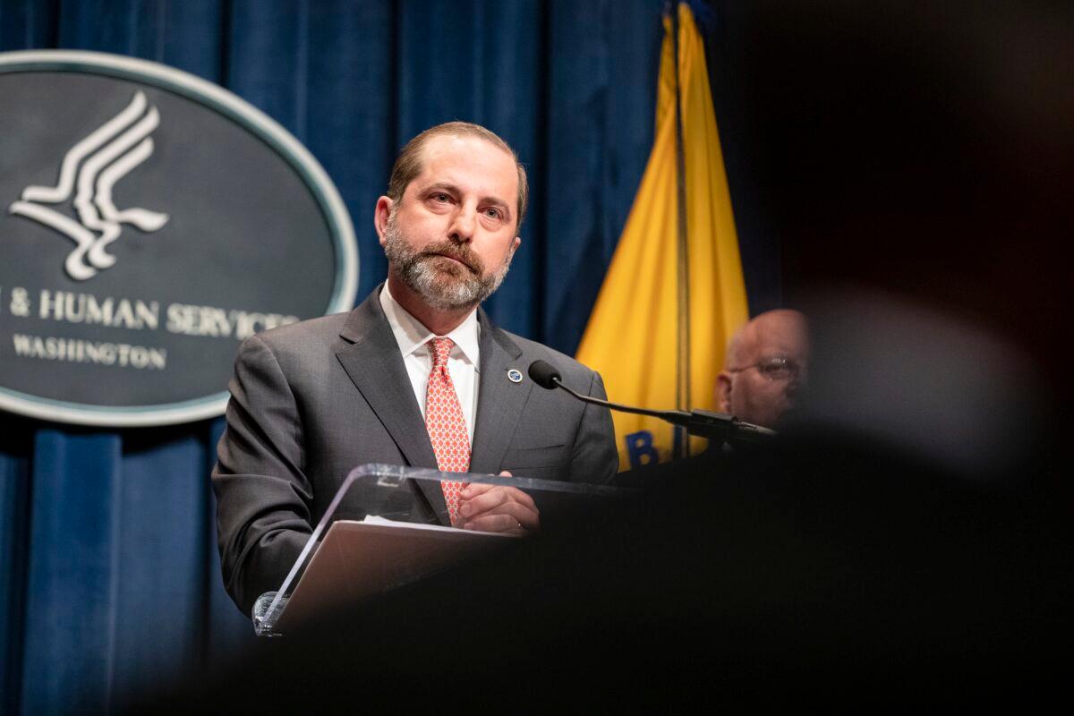 Health and Human Services Secretary Alex Azar speaks during a press conference on the coronavirus outbreak on Jan. 28, 2020. (Samuel Corum/Getty Images)