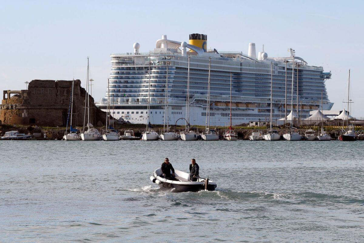 The Costa Smeralda cruise ship is docked in the Civitavecchia port 70km north of Rome on January 30, 2020. (Filippo Monteforte/AFP via Getty Images)