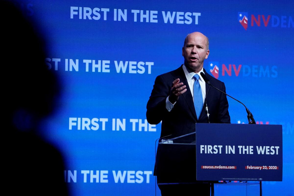 John Delaney appears on stage at a First in the West Event at the Bellagio Hotel in Las Vegas, Nevada on Nov. 17, 2019. (Carlo Allegri/Reuters)