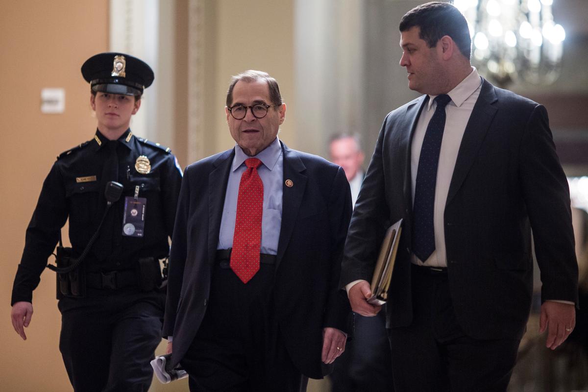 House Judiciary Committee Chairman Jerrold Nadler (D-N.Y.) walks through the Capitol Building during the Senate impeachment trial of President Donald Trump in Washington on Jan. 29, 2020. (Zach Gibson/Getty Images)