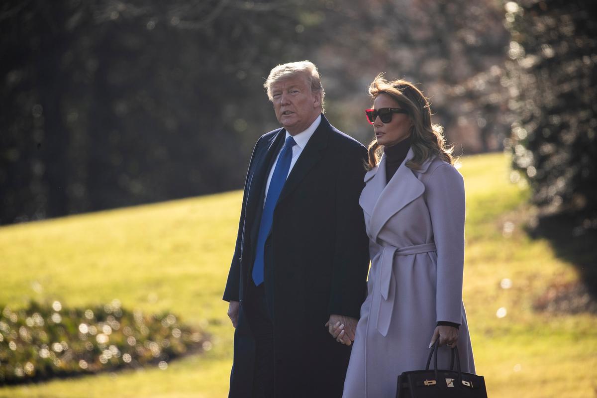 President Donald Trump and First Lady Melania Trump walk across the South Lawn toward Marine One at the White House in Washington on Jan. 17, 2020. The Trump family was headed to Mar-a-Lago for the weekend. (Drew Angerer/Getty Images)
