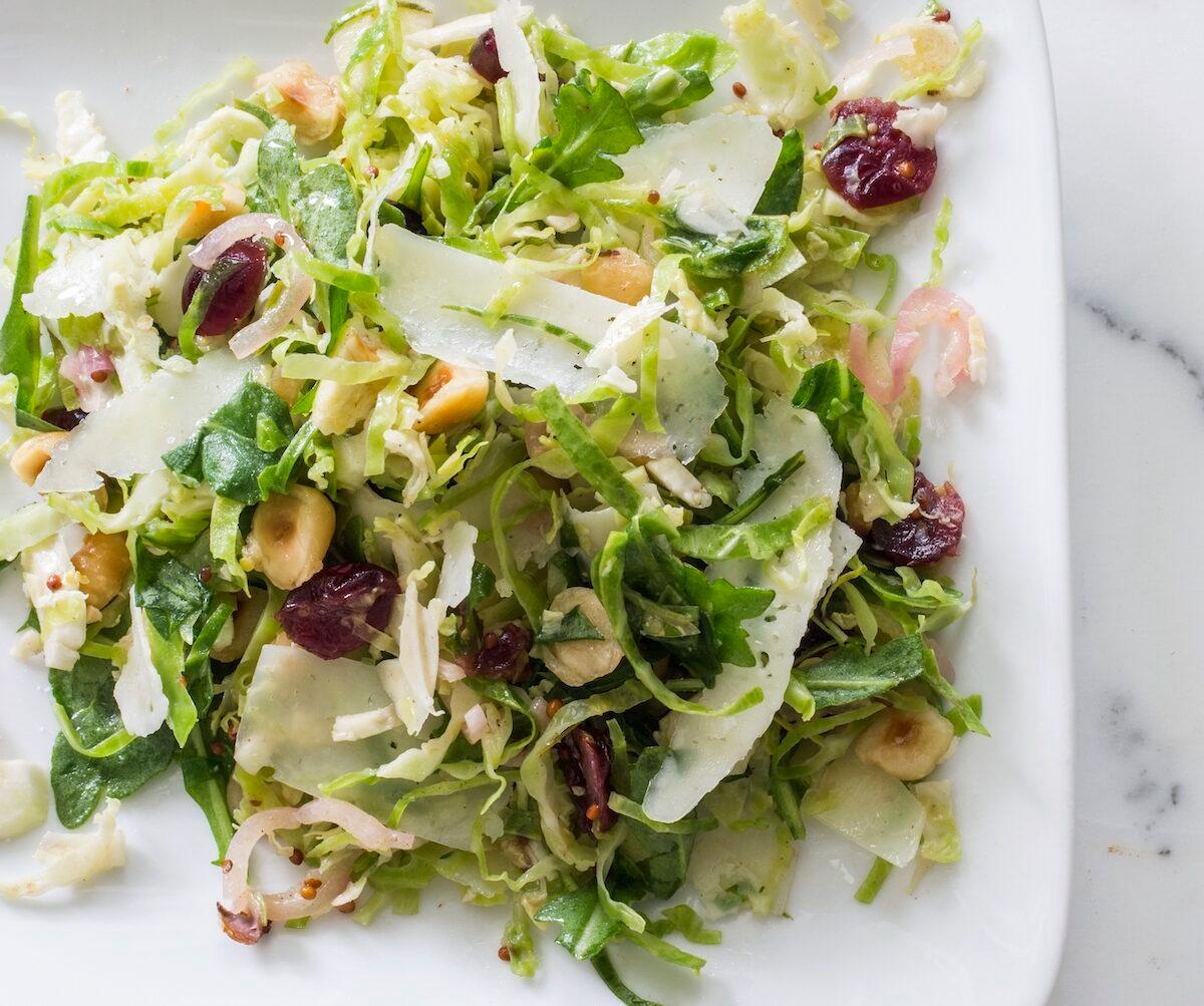 Shaved Brussels sprouts are a hearty, crunchy salad base. (Courtesy of America's Test Kitchen)