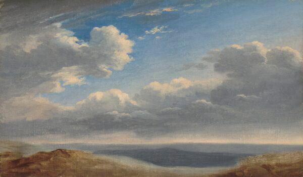"Study of Clouds Over the Roman Campagna," circa 1782 to 1785, by Pierre-Henri de Valenciennes. Oil on paper, mounted on cardboard; 7 1/2 inches by 12 5/8 inches. Given in honor of Gaillard F. Ravenel II by his friends. (National Gallery of Art, Washington)