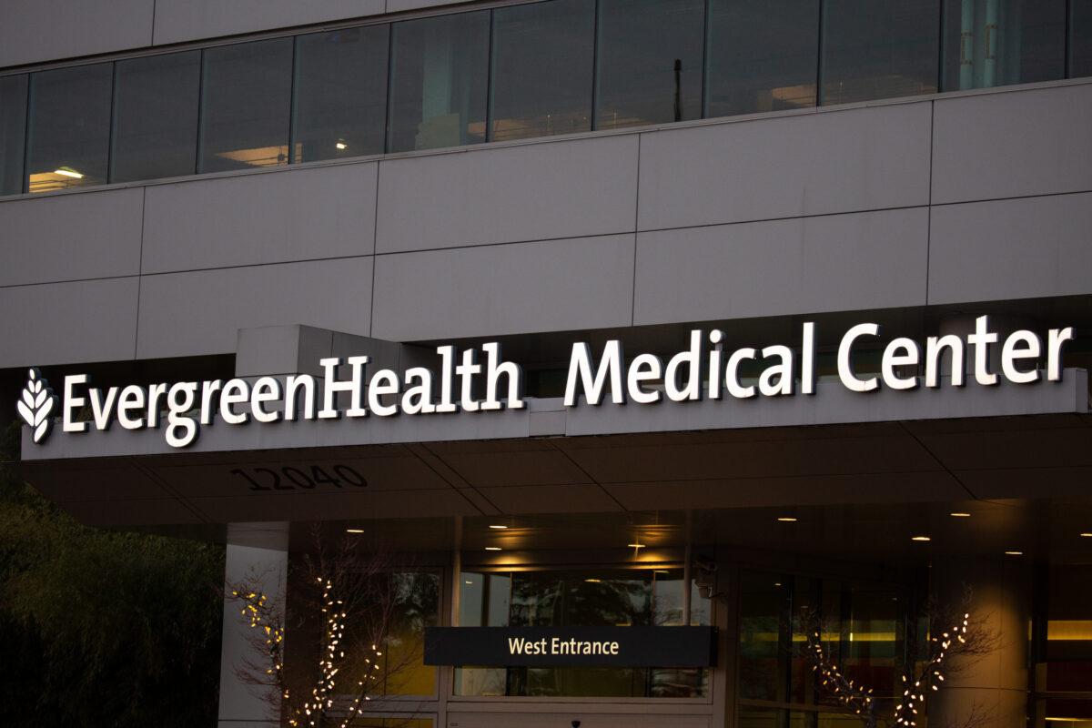 The exterior of EvergreenHealth Medical Center is seen in Kirkland, W.A., on Feb. 29, 2020. (David Ryder/Getty Images)