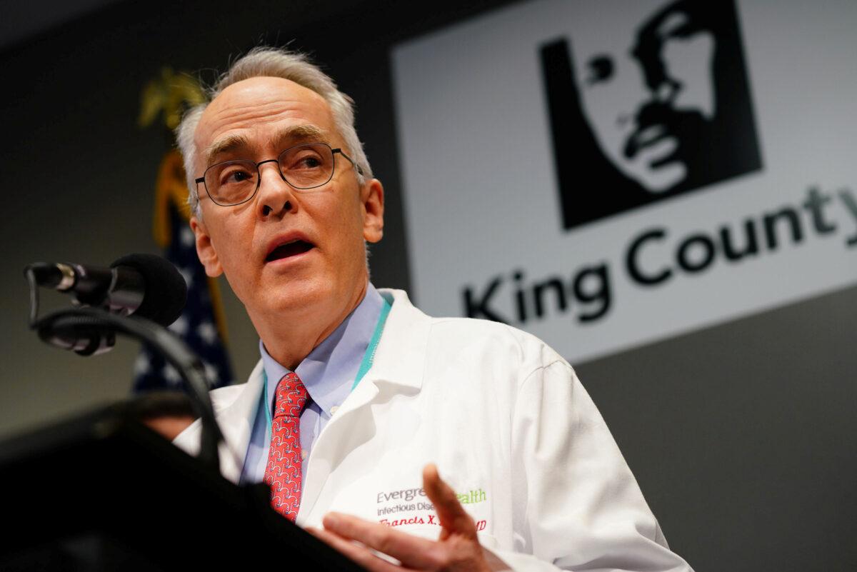Dr. Frank Riedo, Medical Director of Infection Control at EvergreenHealth Hospital speaks about the first patient death from novel coronavirus in the United States during a news conference in Seattle, W.A., on Feb. 29, 2020. (Ryan Henriksen/Reuters)