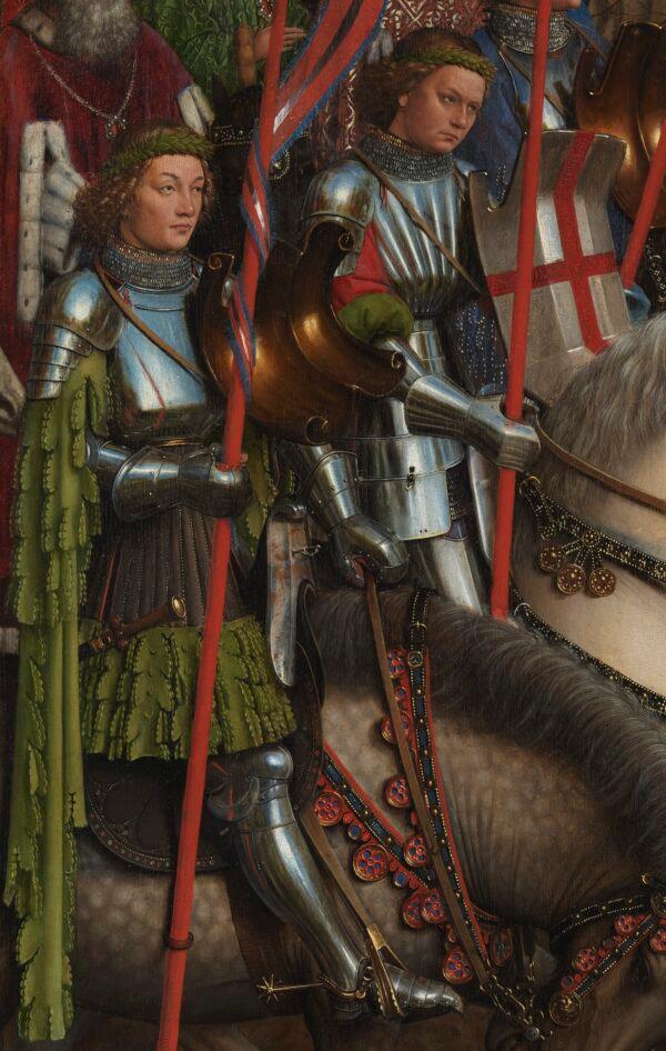 Detail of "The Knights of Christ," during the final retouching. (KIK-IRPA/Lukasweb.be-Art in Flanders vzw)