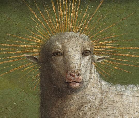 Detail of the lamb during the final retouching. (KIK-IRPA/Lukasweb.be-Art in Flanders vzw)