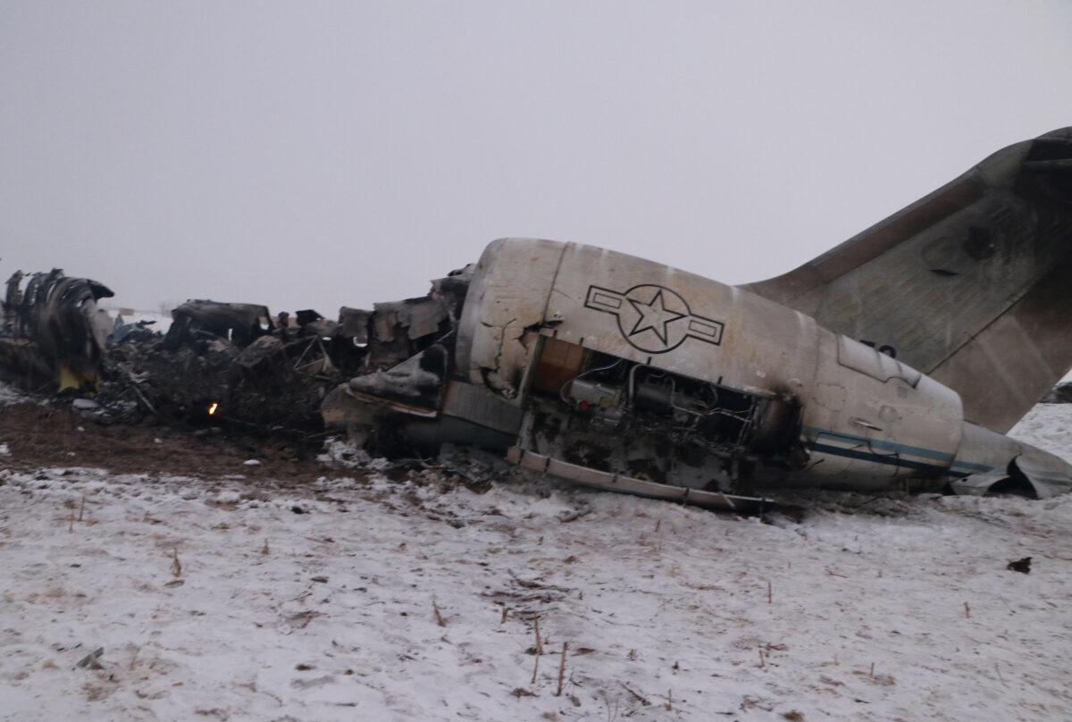 The wreckage of an airplane is seen after a crash in Deh Yak district of Ghazni province, Afghanistan, on Jan. 27, 2020. (Reuters)