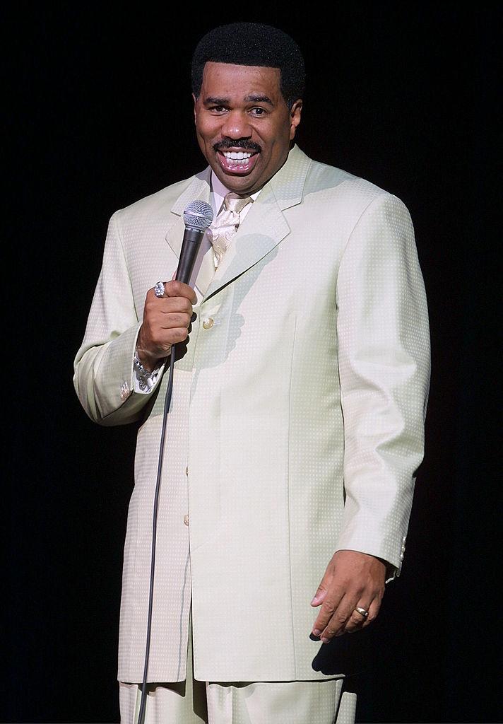 Comedian Steve Harvey performs at Madison Square Garden in New York City in 2001. (©Getty Images | <a href="https://www.gettyimages.com/detail/news-photo/comedian-steve-harvey-performs-at-the-comedy-garden-october-news-photo/1169307?adppopup=true">George De Sota</a>)