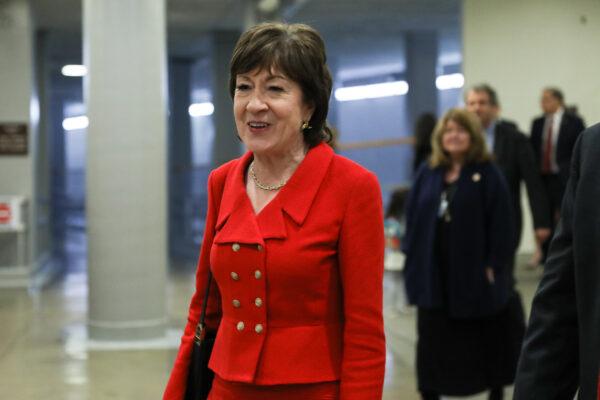 Sen. Susan Collins (R-Maine) arrives at the Capitol for President Donald Trump’s State of the Union address, in Washington on Feb. 4, 2020. (Charlotte Cuthbertson/The Epoch Times)