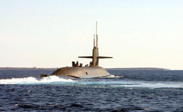 A nuclear propulsion Ohio class submarine, the USS Florida, sails on Jan. 22, 2003, off the coast of the Bahamas. Australia, as part of the AUKUS deal, will get the tech for nuclear-powered subs. (David Nagle/U.S. Navy/Getty Images)