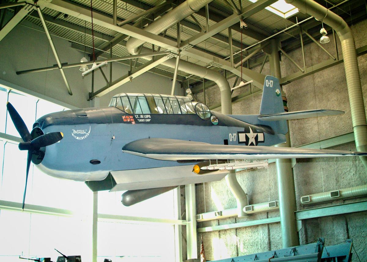 The National WWII Museum originally focused on D-Day, June 6, 1944, and was later expanded to include all major D-Days of both the European and Pacific campaigns of that war. The airplane shown here is a Grumman TBF Avenger, a version of which was flown by U.S. President George H.W. Bush during his World War II service in the Pacific region. (Fred J. Eckert)