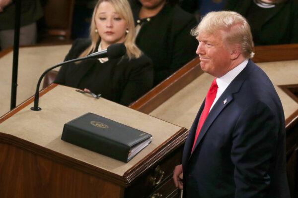 President Donald Trump steps to the lectern for the State of the Union address in the chamber of the House of Representatives in Washington on Feb. 4, 2020. (Mario Tama/Getty Images)