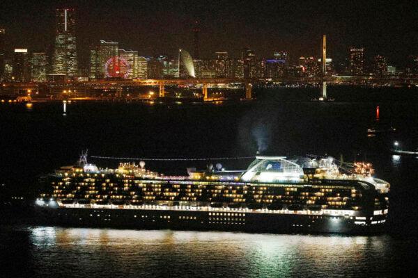 Cruise ship Diamond Princess anchored off the Yokohama Port, Japan, on Feb. 3, 2020. (Kyodo News via AP)