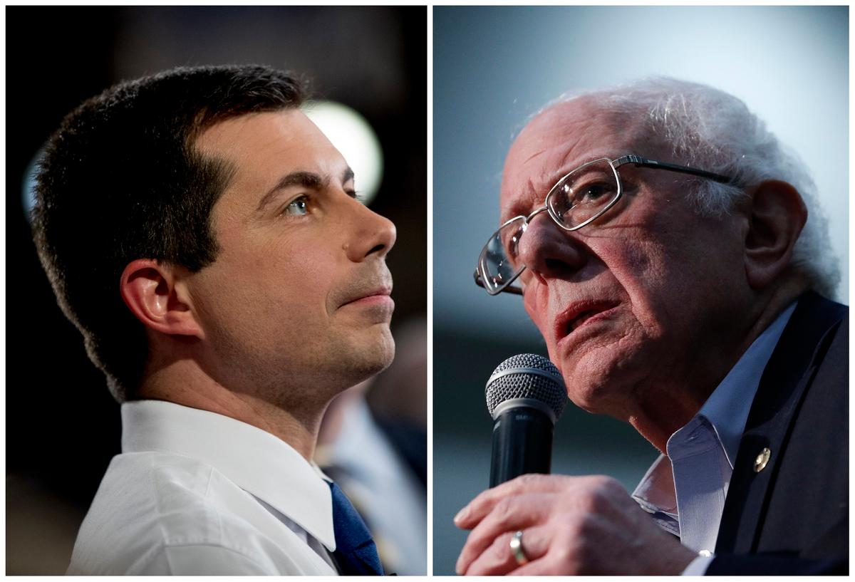 L: Democratic presidential candidate former South Bend, Ind., Mayor Pete Buttigieg in Des Moines, Iowa, on Jan. 26, 2020; and Democratic presidential candidate Sen. Bernie Sanders (I-Vt.) in Sioux City, Iowa. (AP Photo)
