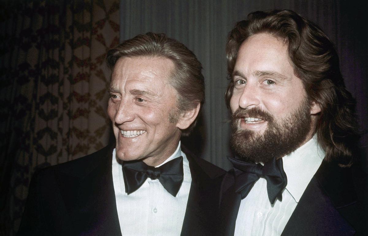 Father-son actors Kirk Douglas, left, and Michael Douglas in New York in 1976. (AP Photo)