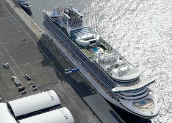 The cruise ship Diamond Princess is docked at Yokohama Port, near Tokyo on Friday, Feb. 7, 2020. (Sadayuki Goto/Kyodo News via AP)