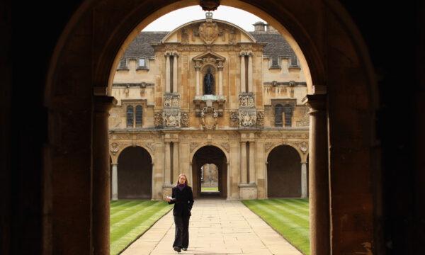 A woman walks through Canterbury Quadrangle in St John's College in Oxford, England, on March 22, 2012. (Oli Scarff/Getty Images)
