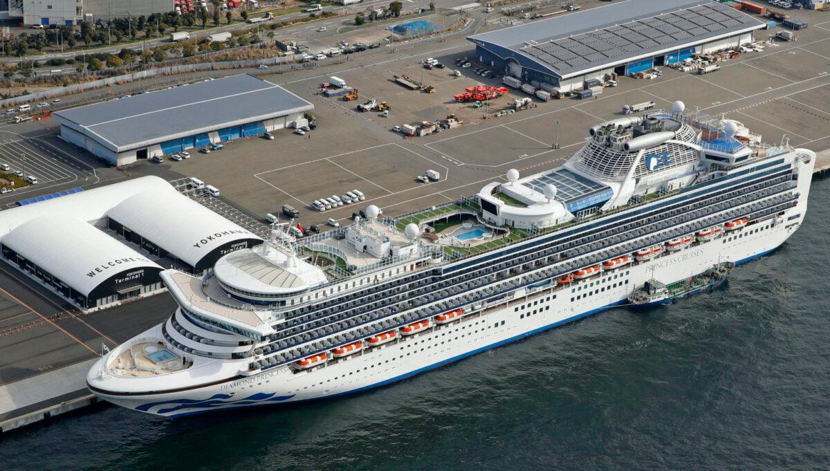 The cruise ship Diamond Princess is docked at Yokohama Port, near Tokyo, on Feb. 7, 2020. (Sadayuki Goto/Kyodo News via AP)