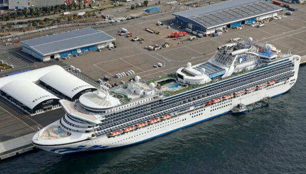 The cruise ship Diamond Princess is docked at Yokohama Port, near Tokyo on Feb. 7, 2020. (Sadayuki Goto/Kyodo News via AP)