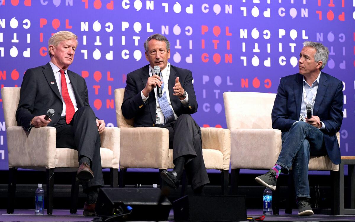 (L-R) Gov. Bill Weld, Gov. Mark Sanford and Rep. Joe Walsh speak onstage during the 2019 Politicon at Music City Center in Nashville, Tennessee on Oct. 26, 2019. (Jason Kempin/Getty Images for Politicon )