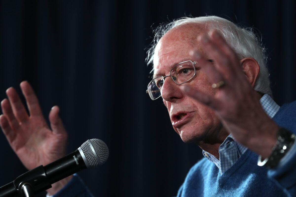 Democratic Presidential Candidate Sen. Bernie Sanders (I-VT) speaks during a press conference at his New Hampshire campaign headquarters in Manchester on Feb. 6, 2020. (Justin Sullivan/Getty Images)