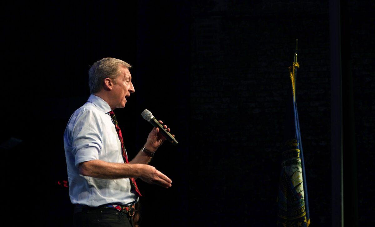 Democratic presidential candidate Tom Steyer speaks to the New Hampshire Youth Climate and Clean Energy Town Hall at the Bank Of New Hampshire Stage in Concord, New Hampshire on Feb. 5, 2020. (Timothy A. Clary/AFP via Getty Images)