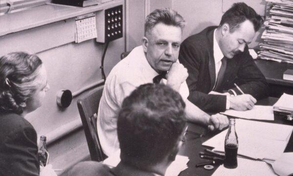 American sexuality researcher Alfred Kinsey (1894-1956) works with his staff while preparing the final manuscript of his book 'Sexual Behavior in the Human Female,' in 1953. (Hulton Archive/Getty Images)