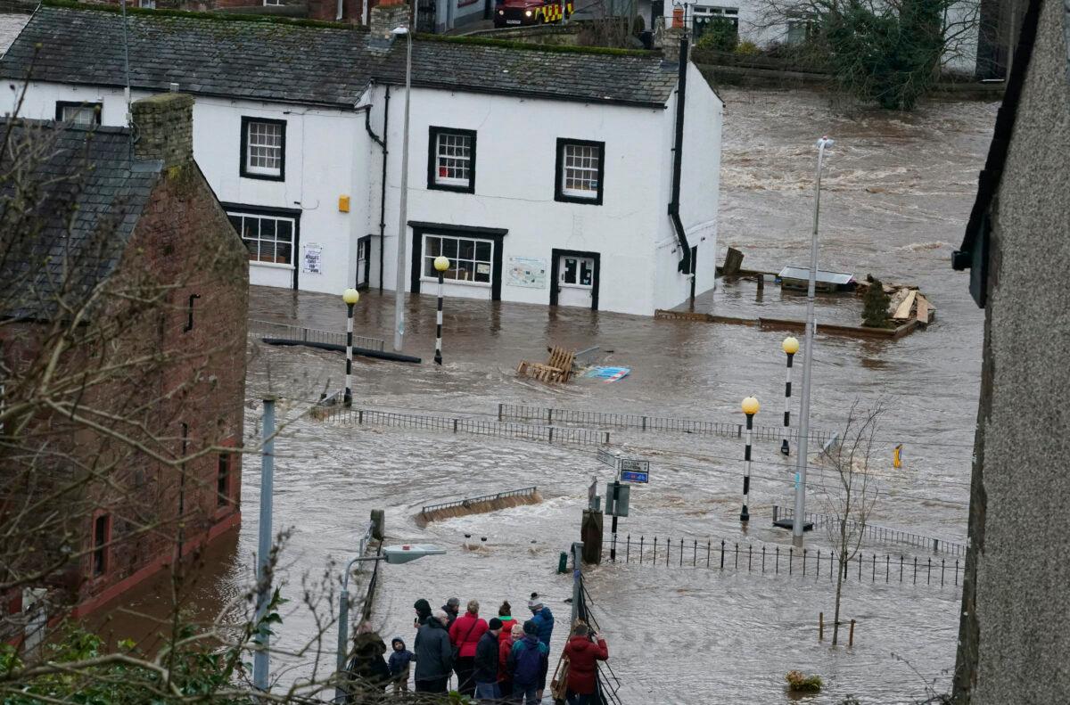 Flooded streets in Appleby-in-Westmorland, Cumbria, as Storm Ciara hits the UK on Sunday, February 9, 2020. (Owen Humphreys/PA Wire)
