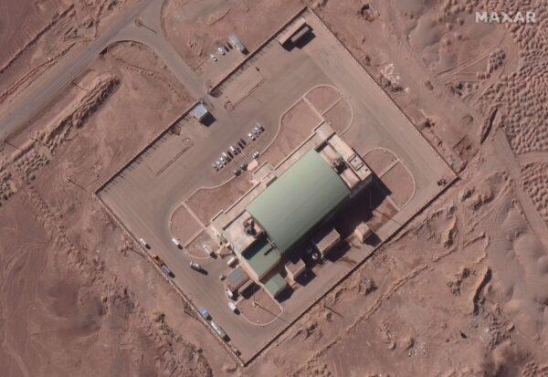 This Feb. 4, 2020 satellite image shows activity at the Imam Khomeini Space Center in Iran's Semnan province. An Iranian rocket failed to put a satellite into orbit on Feb. 9, 2020. (Maxar Technologies via AP)