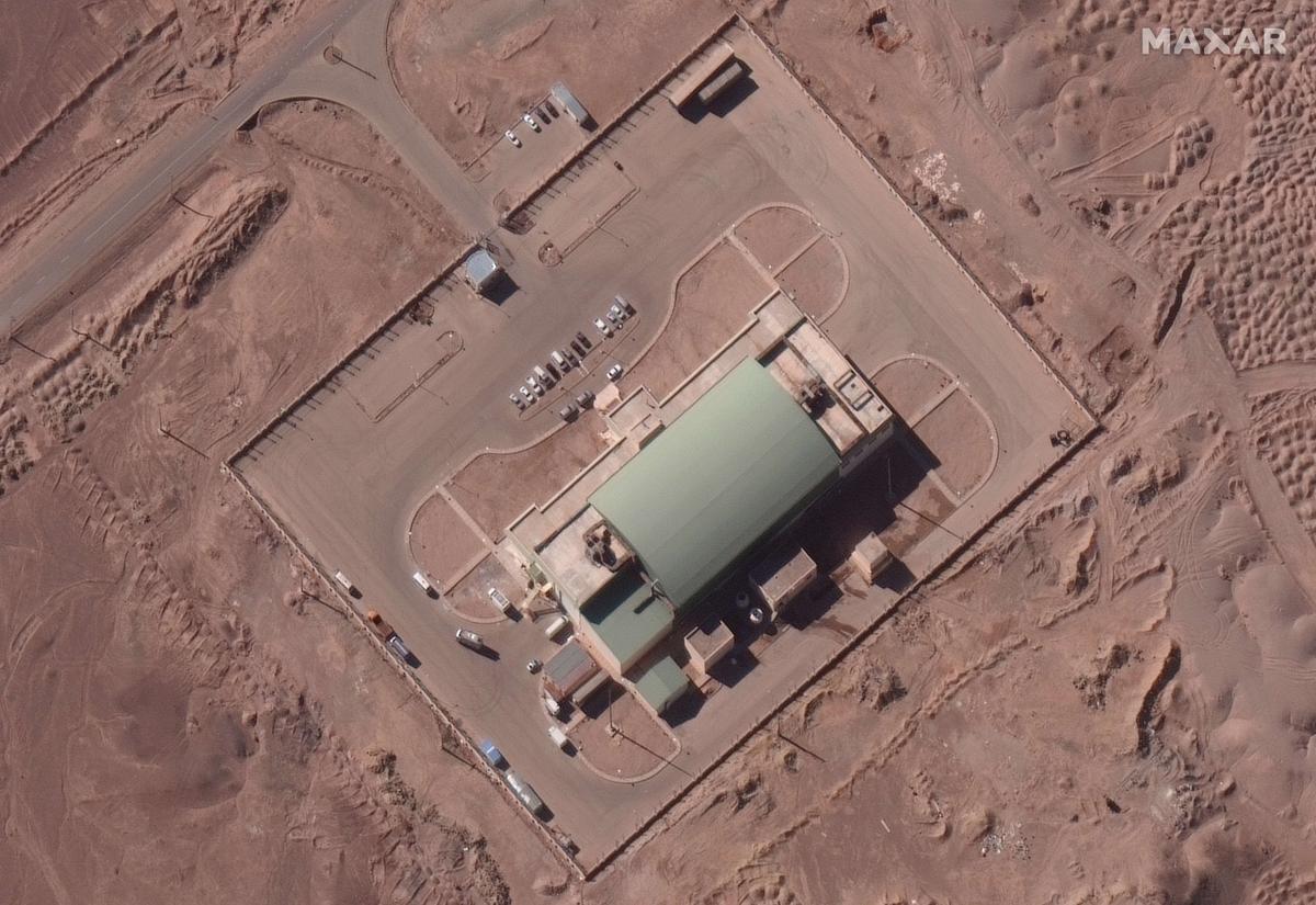 This Feb. 4, 2020, satellite image shows activity at the Imam Khomeini Space Center in Iran's Semnan province. An Iranian rocket failed to put a satellite into orbit on Feb. 9, 2020. (Maxar Technologies via AP)