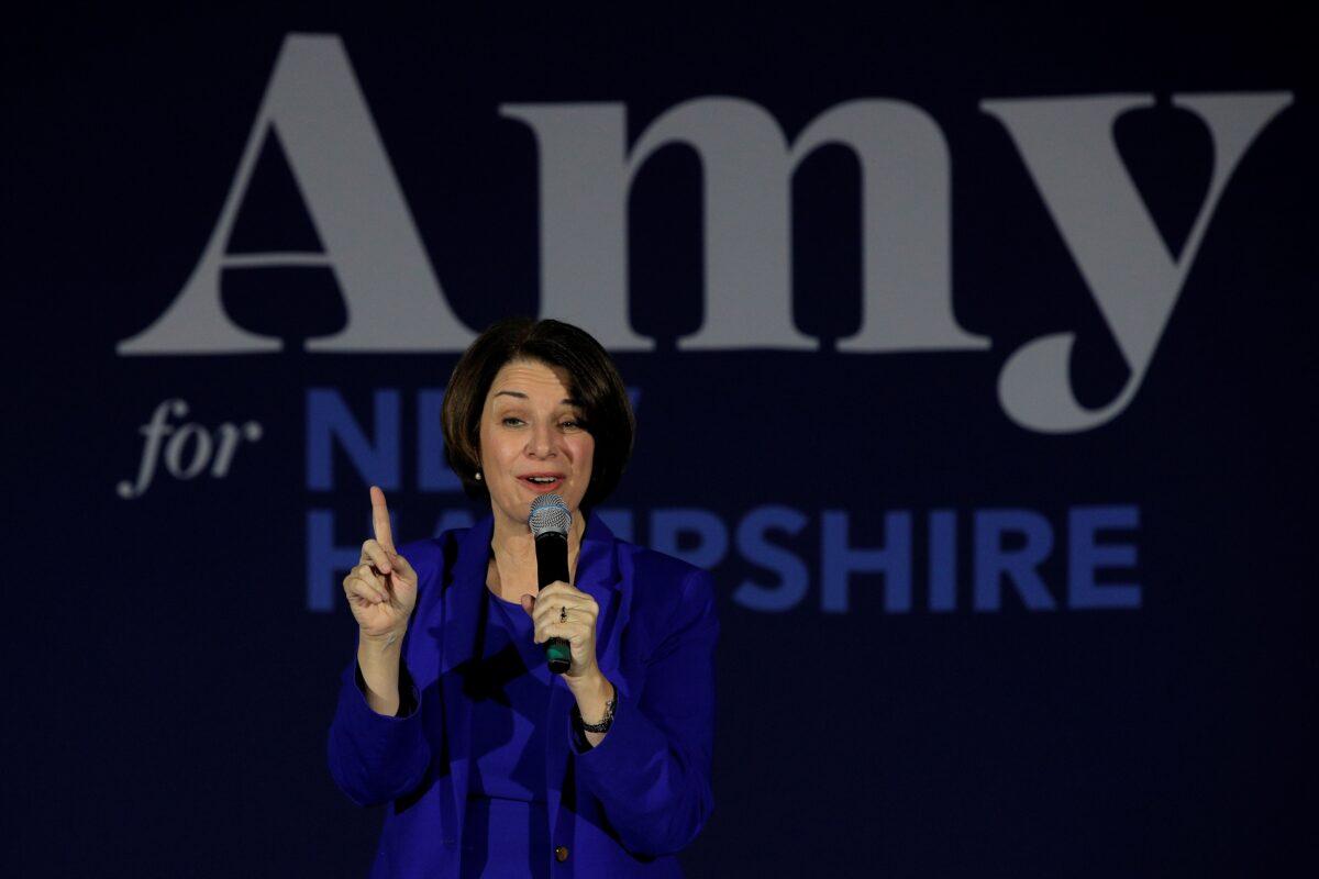 Democratic 2020 U.S presidential candidate Sen. Amy Klobuchar (D-Minn.) speaks during a campaign event at Dartmouth College in Hanover, New Hampshire, on Feb. 8, 2020. (Brendan McDermid/Reuters)
