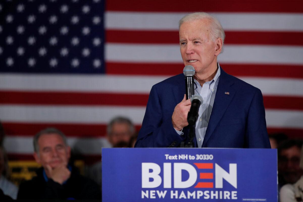 Democratic presidential candidate and former Vice President Joe Biden speaks during a campaign event in Gilford, N.H., on Feb. 10, 2020. (Carlos Barria/Reuters)